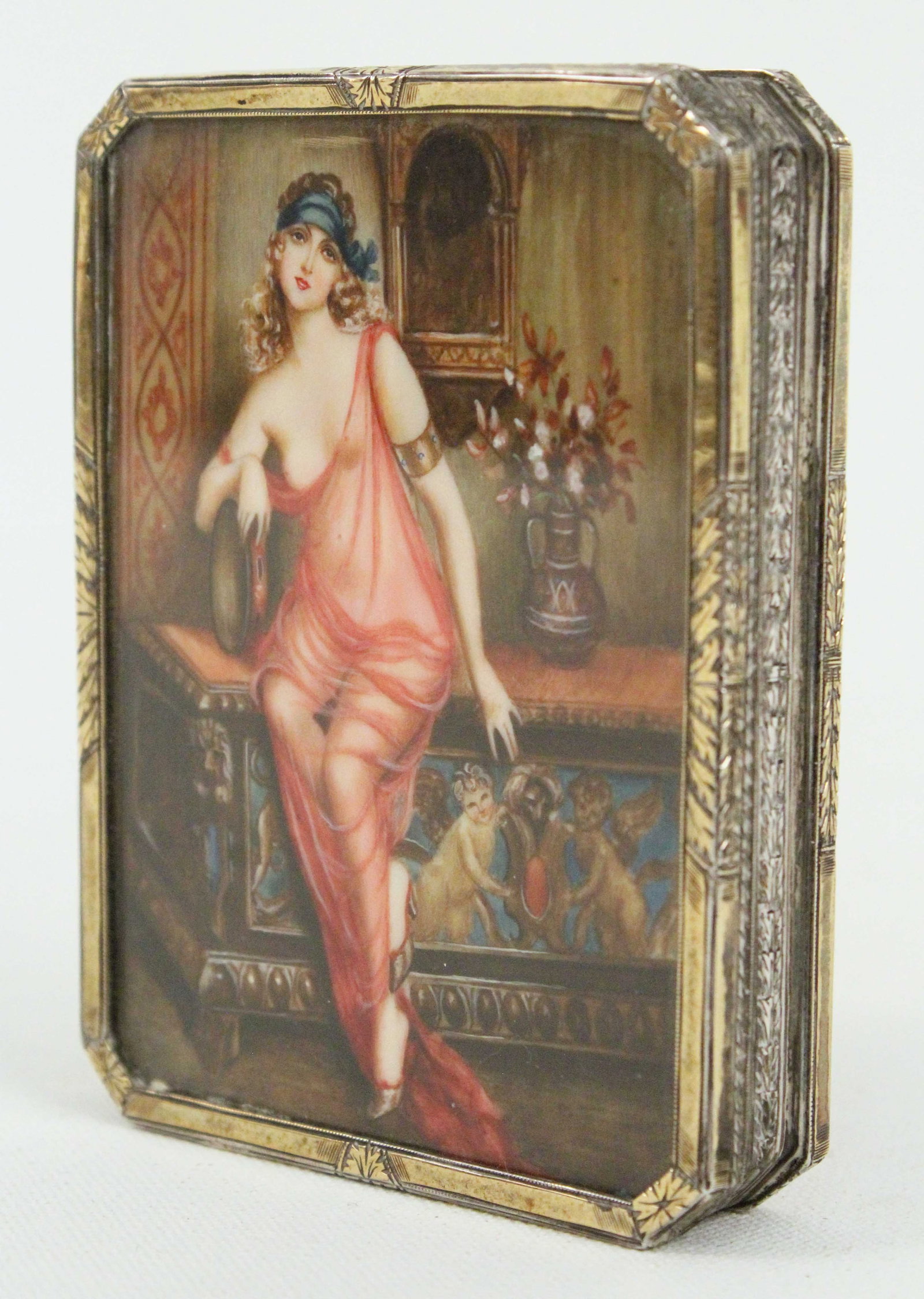 .900 Silver Compact w/ Handpainted Lady (1 of 5)