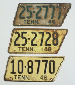 1946 & (2) 1948 Tennessee License Plates