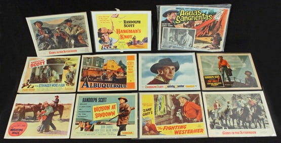 (12) Randolph Scott Lobby Cards, 1940's-1960's