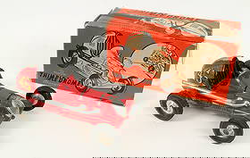 Roy Cox Thimble Drome Champion Tether Race Car: Circa 1950 Roy Cox Thimble Drome Champion Tether #45 Race Car. Die cast metal construction with rubber tires. Comes with the original box. Measures 3 3/4" high X 5" wide X 9 1/2" long. Provenance the