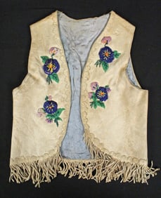 Indian Deer Skin Floral Beaded Vest, Early 20th C.