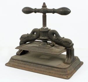 19th C. Cast Iron Book Press w/ Dolphins