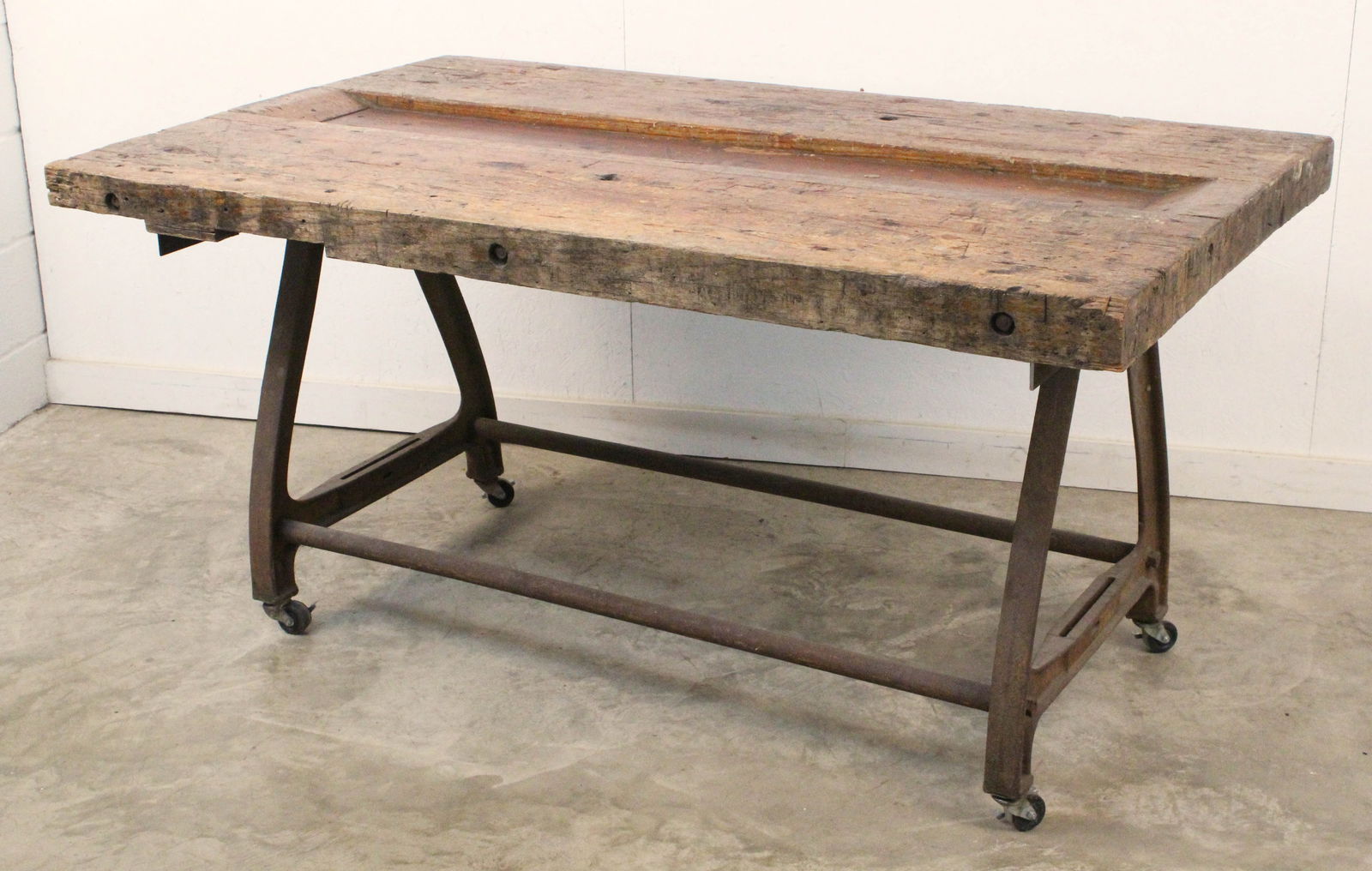 Early 1900s' Oak & Cast Iron Industrial Table (1 of 4)