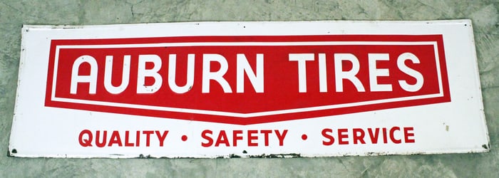 Embossed Auburn Tires Tin Sign