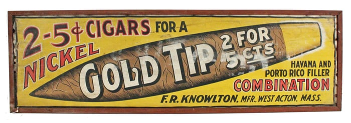 F. R. Knowlton Gold Tip Cigars Cloth Tobacco Sign