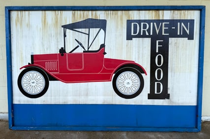 Mid 20th C. Large Drive-In Food Sign w/ T-Model