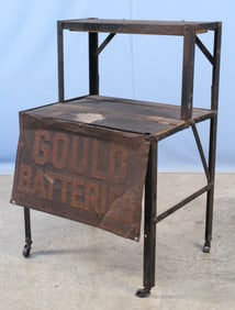 Gould Batteries Display Stand w/ Embossed Tin Sign