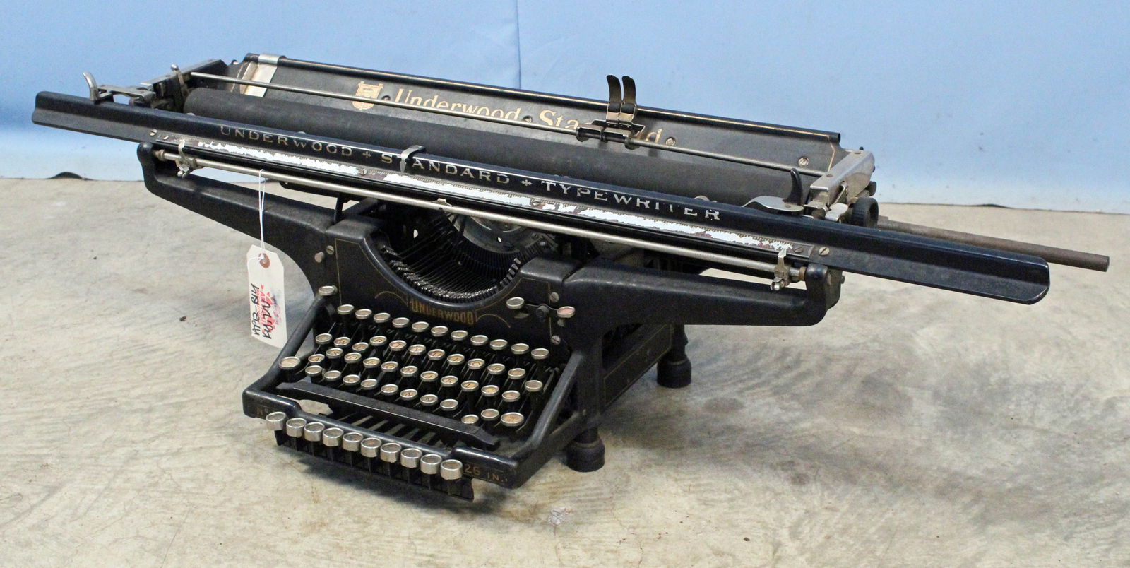 1930's Underwood Standard No. 3 26 In. Typewriter: 1930's Underwood Standard No. 3 26 In. Typewriter. Measures 11 1/2" high X 40 1/4" wide X 13 1/2" deep. Provenance the remaining inventory of Antique Archaeology, closed Nashville, Tennessee location.