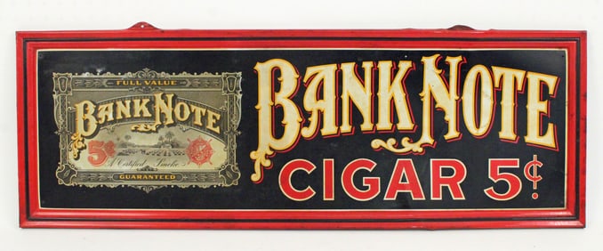 Rare Bank Note 5 Cent Cigar Tin Sign