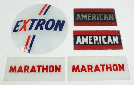 EXTRON Milk Glass Lens & (4) Gas Pump Glass Ads