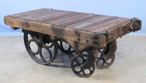 19th Century Iron & Wood Railroad Luggage Cart