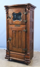 Oak Parlor Ice Box w/ Mirrored Door, Circa 1890