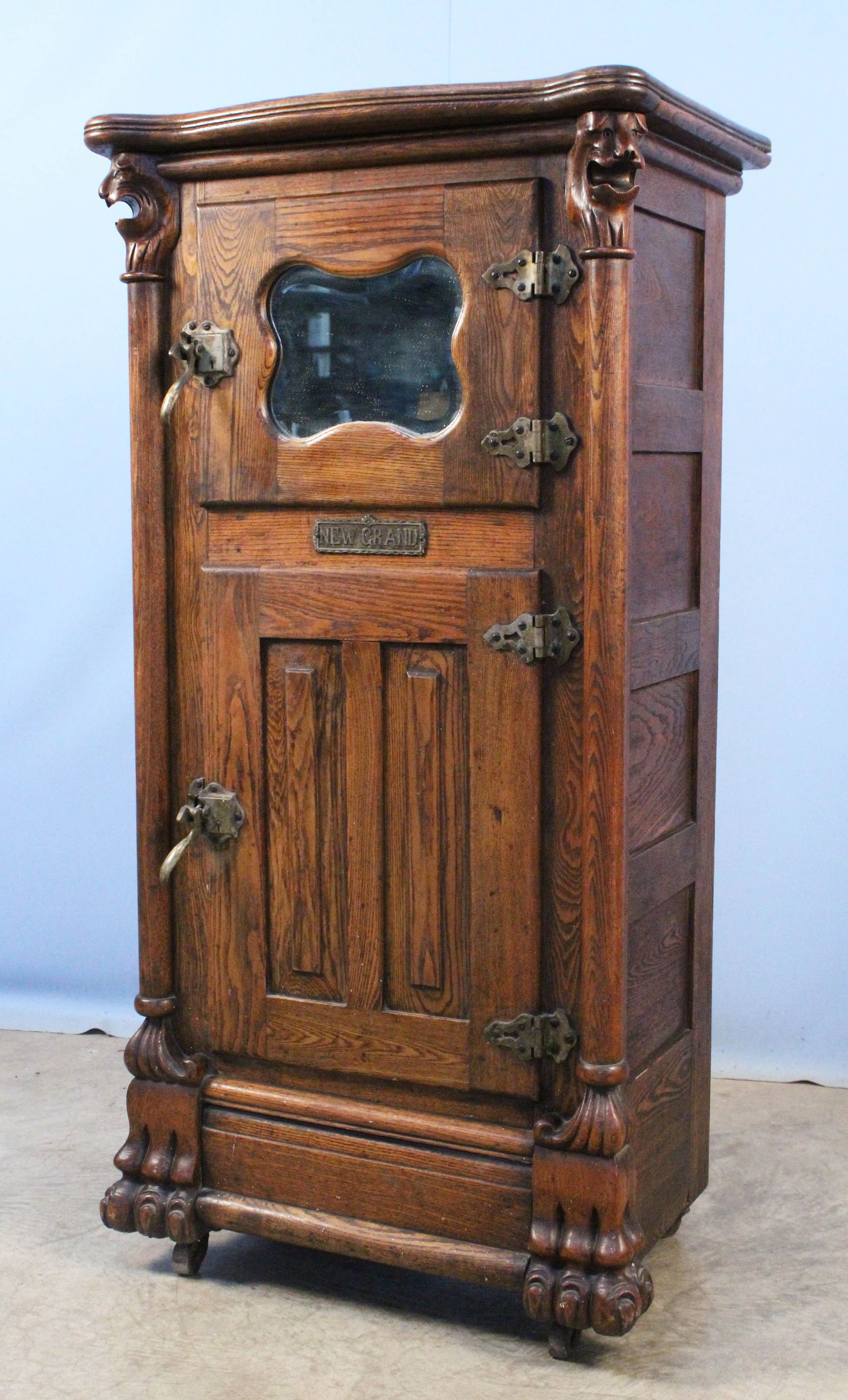 Oak Parlor Ice Box w/ Mirrored Door, Circa 1890 (1 of 9)