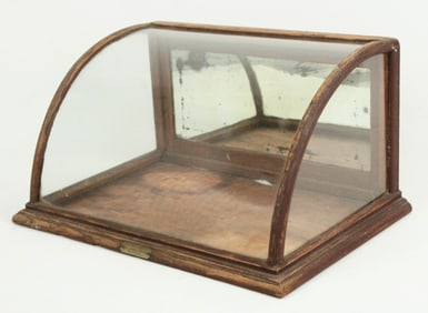 J. Riswig Curved Glass Oak Display Case, C. 1900