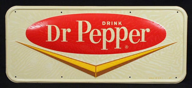 Embossed Drink Dr Pepper Chevron Tin Sign