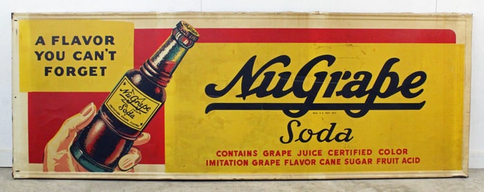 1940's NuGrape Single Side Tin Sign 7' 9 1/2" Long