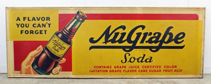 1940's NuGrape Single Side Tin Sign 7' 9 1/2" Long