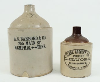 (2) Memphis Stoneware Whiskey Jugs
