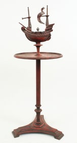 1920's Cast Iron & Metal Smoking Stand w/ Ship
