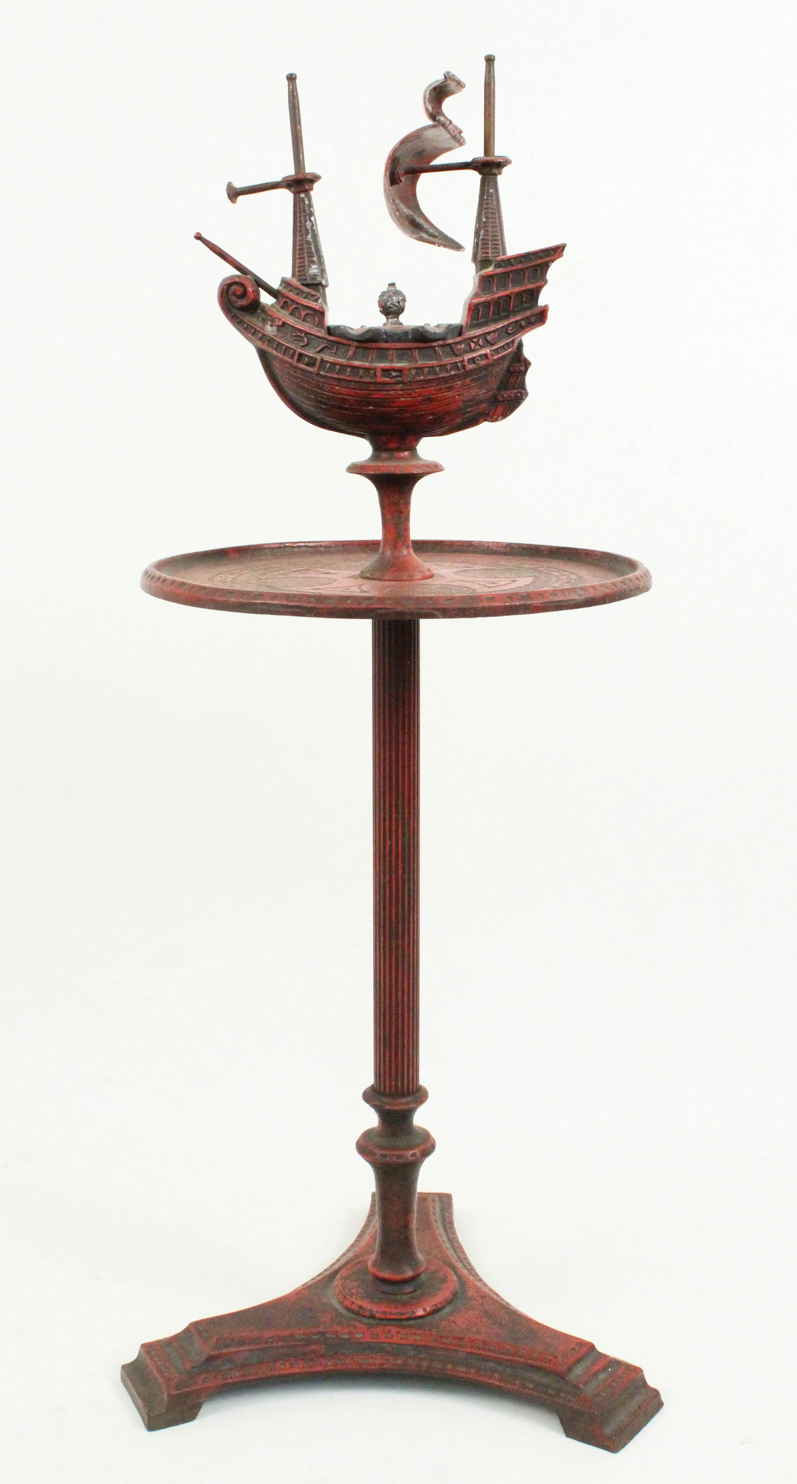 1920's Cast Iron & Metal Smoking Stand w/ Ship (1 of 5)