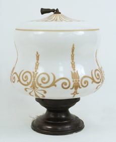 Mid 20th C. Light Fixture w/ White & Gold Shade