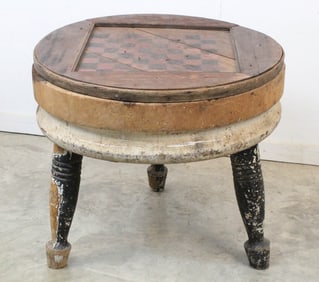 Antique Wooden Butcher's Block w/ Checkerboard