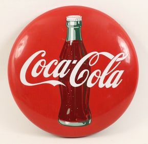 24" Coca Cola Bottle Button Sign, 1950's