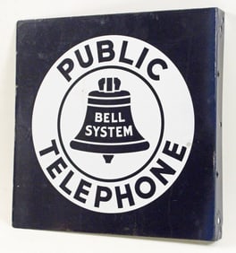 Bell System Public Telephone Porcelain Flange Sign