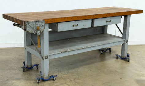 Industrial Wood & Metal Work Table w/ Vise