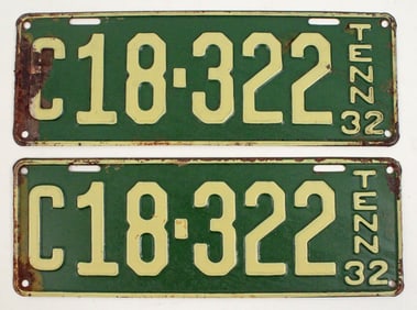 Pair of Matching 1932 Tennessee License Plates