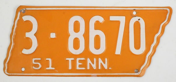 1951 Knox County Tennessee Orange License Plate