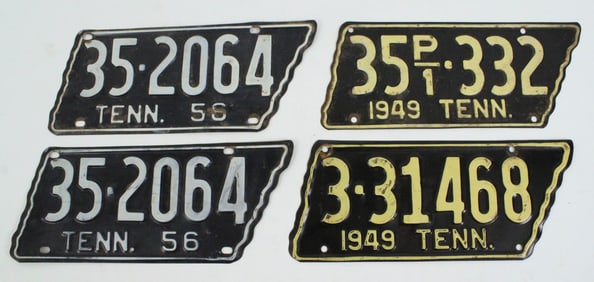 (4) Tennessee License Plates, 1949 & 1956