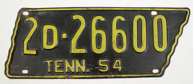 Tenn 1954 Shelby Co Long Version License Plate