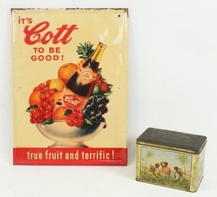 Cott Embossed Tin Sign & Lipton Tea Tin