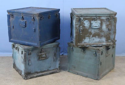 (4) Metal Blue Army Crates w/ Lids