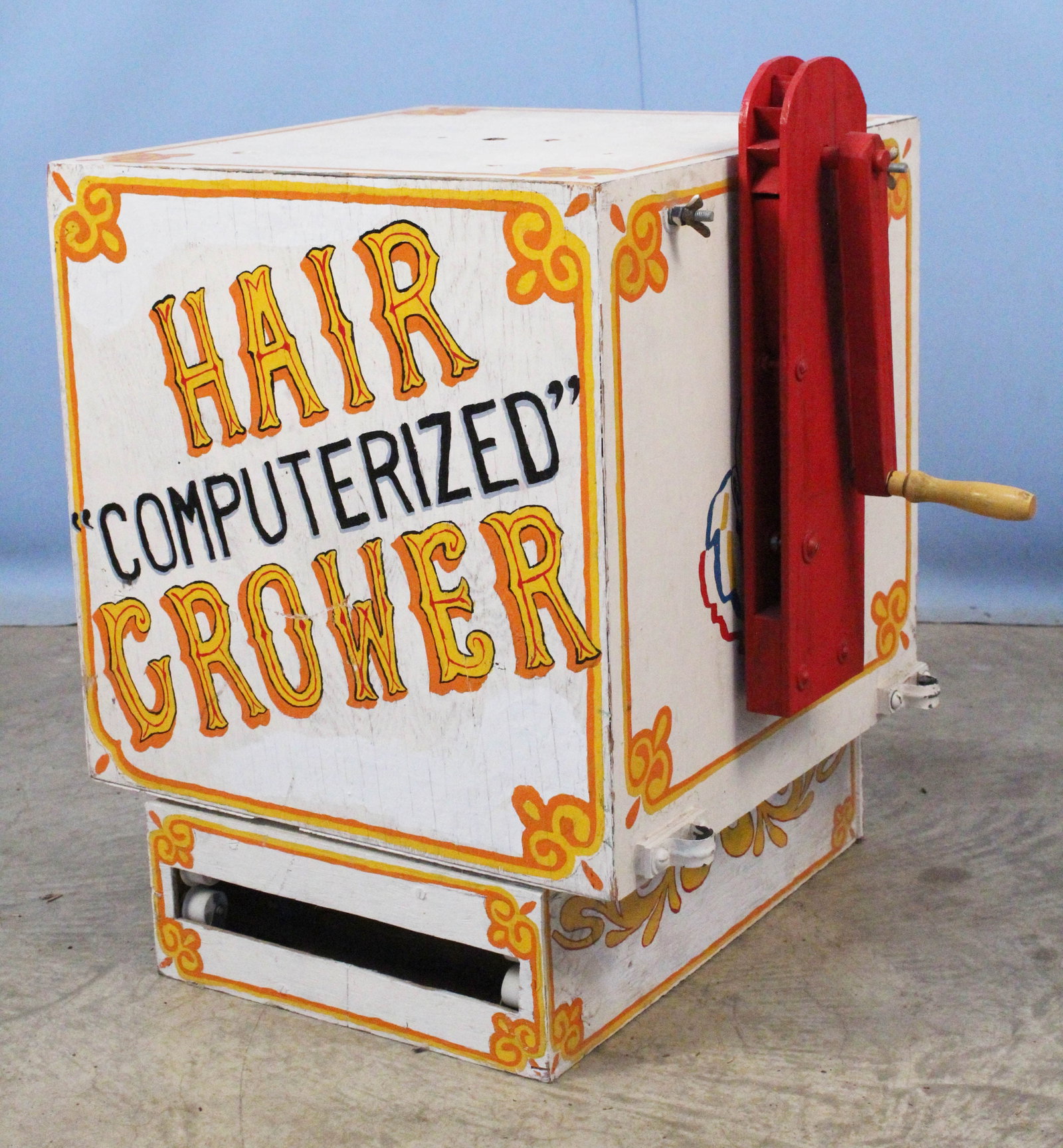 Clown Fun House Hair "Computerized" Grower: Clown Fun House Hair "Computerized" Grower Mid 20th Century. Measures 22 7/8" high X approximately 16" square (without crank, etc.). Provenance the remaining inventory of Antique Archaeology, closed N
