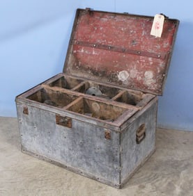 Antique Metal Tool Box w/ (2) Wooden Trays