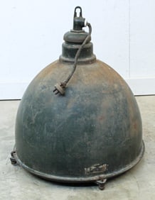 1930's Industrial Pendant Bell Lamp w/ Glass Lens