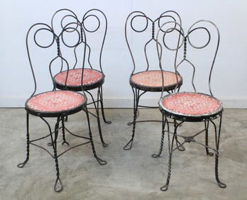 Set of (4) Wrought Iron Soda Fountain Chairs