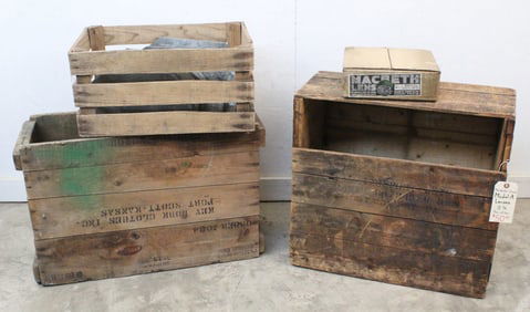 (3) Wooden Crates & (12) Sap Bucket Lids
