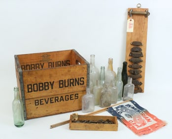 Vintage Bottles, Flags, Crate & Drawer Pulls