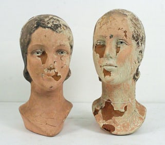 (2) 1920's Mannequin Composition Heads