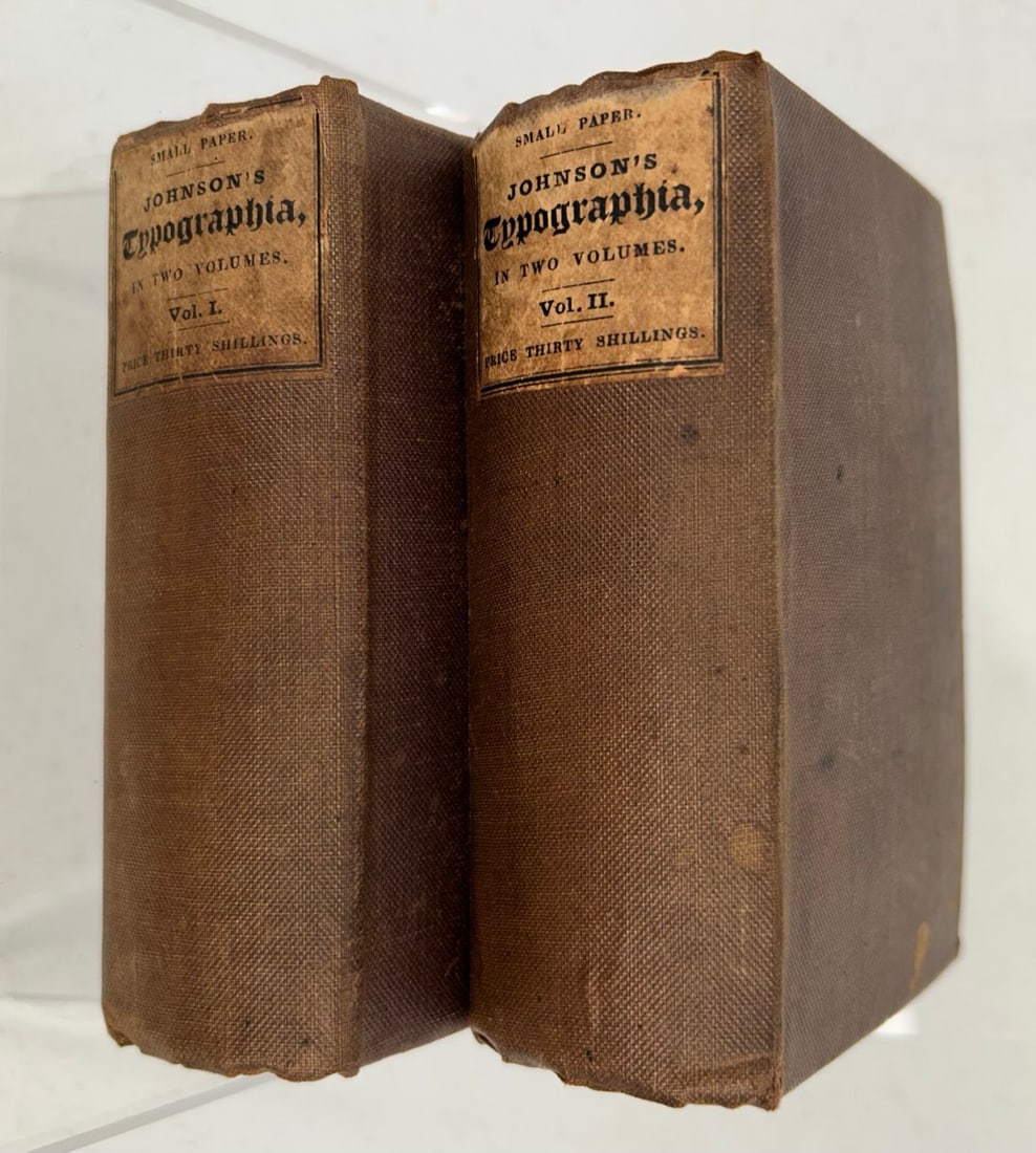 Typographia or the Printers Instructor by J. Johns: 2 Hardcover Volumes of Typographia or the Printers Instructor by J. Johnson published by Messrs. Longman, Hurst, Rees, Orme, Brown & Green, Paternoster Row London c. 1824 1st Edition, 16 mo size. "Inc