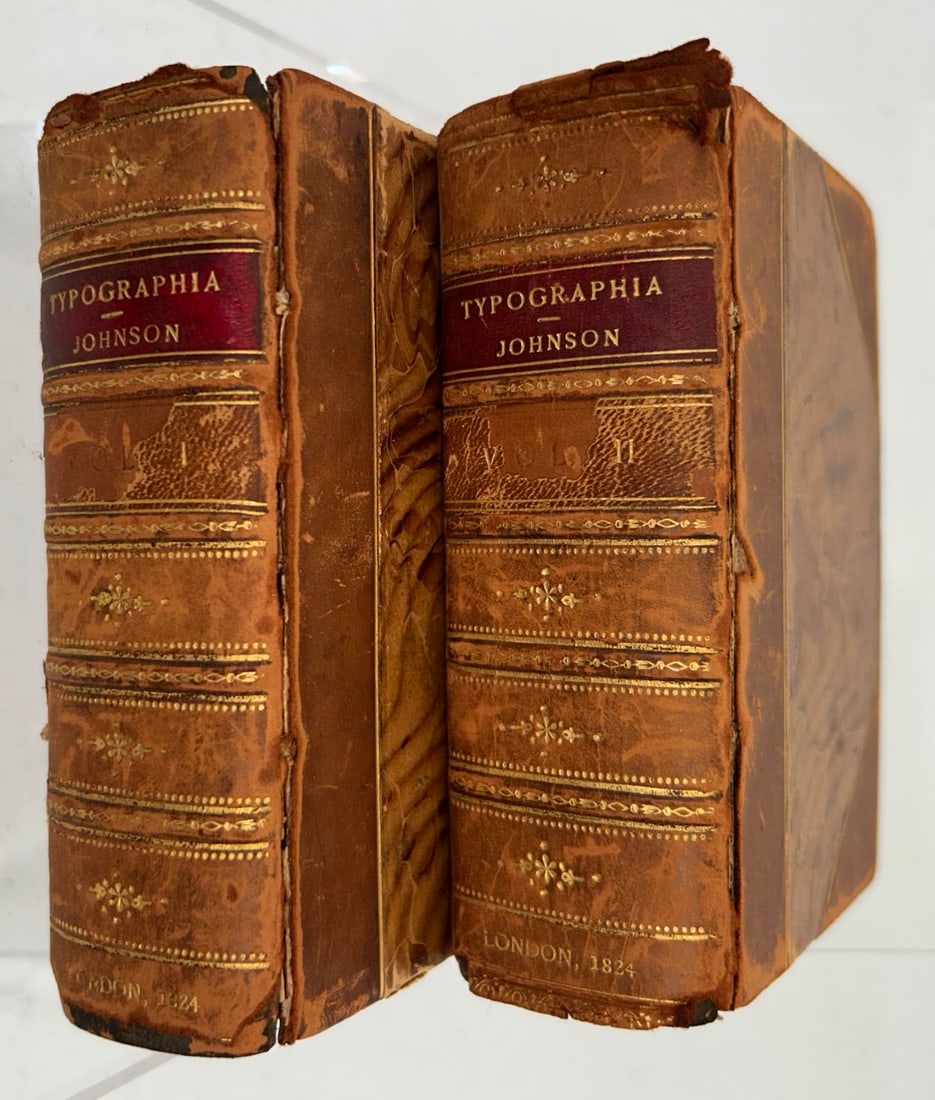 Typographia or the Printers Instructor by J. Johns: 2 Hardcover Volumes of Typographia or the Printers Instructor by J. Johnson published by Messrs. Longman, Hurst, Rees, Orme, Brown & Green, Paternoster Row London c. 1824 1st Edition, 16 mo size. "Inc