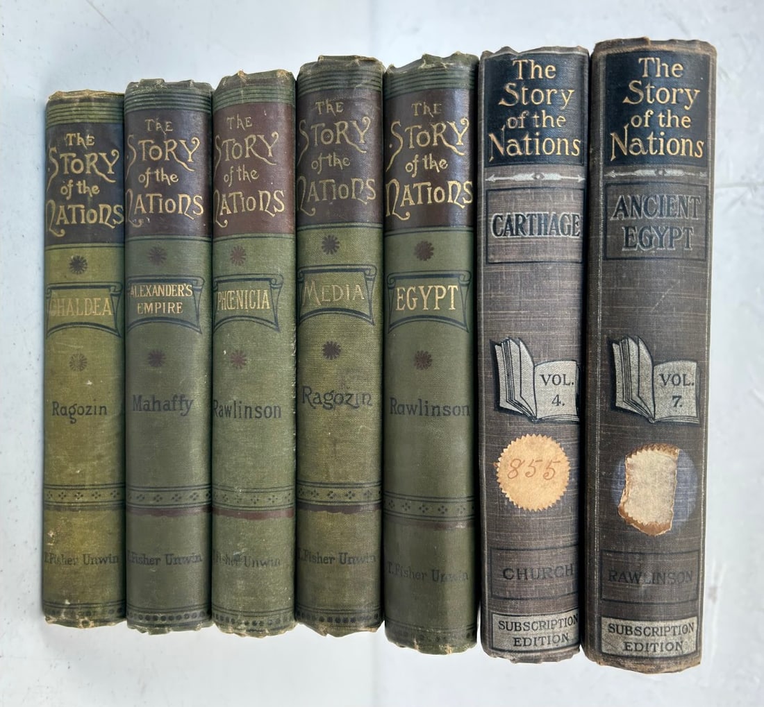 7 Vols - The Story of the Nations: 7 Hardcover Volumes - The Story of the Nations - Two Volumes from the Subscription Editon - Vol. 4 Carthage or the Empire of Africa by Alfred J. Church published by T. Fisher Unwin London c. 1888 8th 