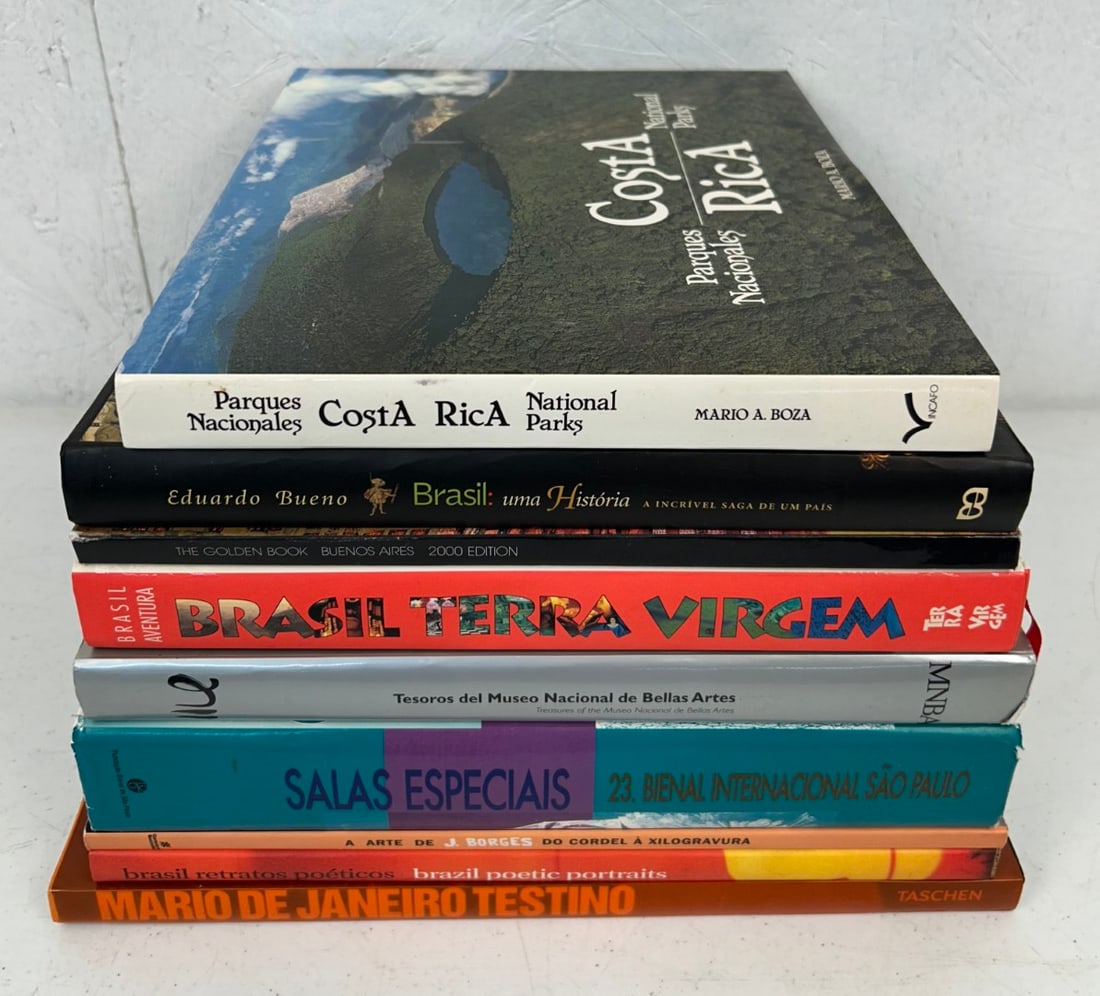 9 Art and Travel Books on Brazil and South America: 9 Art and Travel Books on Brazil and South America including Softcover with orange mylar cover - Rio de Janeiro by Mario Testino published by Taschen c. 2012; Softcover Brasil: Uma Historia - A Incriv