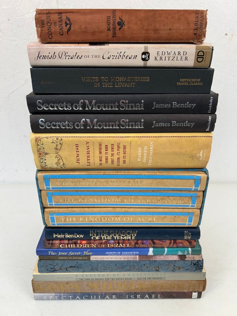 17 Books on Jewish History and the Holy Land: 17 Books on Jewish History and the Holy Land including The Conquest of Canaan by Booth Tarkington c. 1905; Jewish Pirates of the Caribbean by Ed Kritzler c. 2008; two copies of Secrets of Mount Sinai 