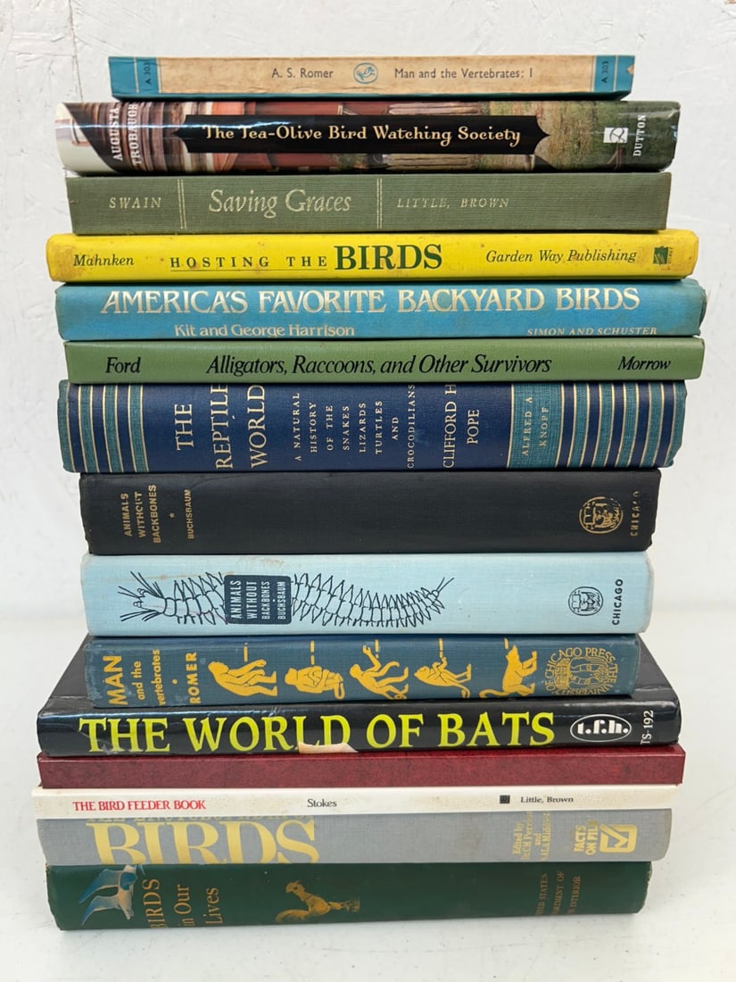 15 Natural History Books: 15 Natural History Books including Man and the Vertebrates Vol. I by A.S. Romer c.1957 (Paperback); The Tea-Olive Bird Watching Society by Augusta Trobaugh c. 2005; Saving Graces by Roger B. Swain c. 