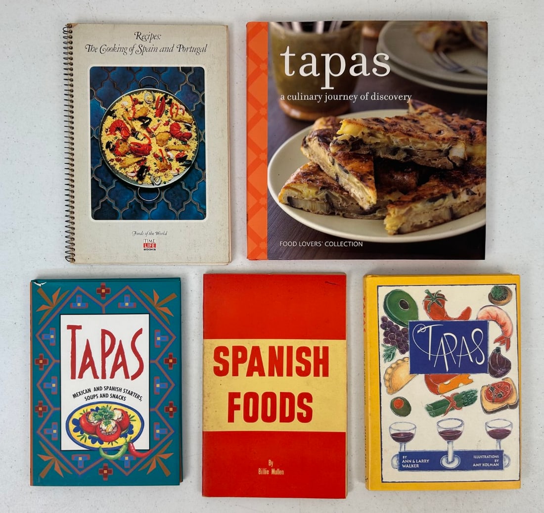 25 S. American, Caribbean and Spanish Cookbooks: 25 Misc. South American, Caribbean and Spanish Cook Books. Combined lot measures approximately 10"x11"x9".