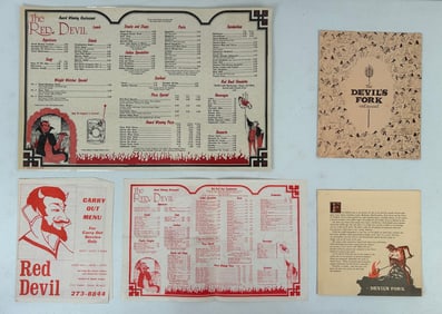 5 c. 1980's Red Devil Themed Menus